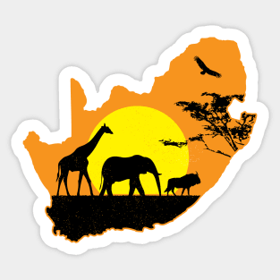 South Africa Safari Savannah Sunset Giraffe Elephant Wildebeest Sticker